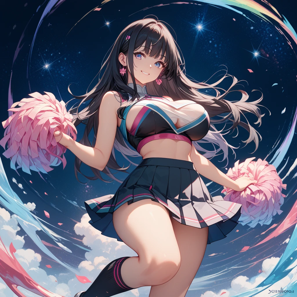 black long hair, women, sexy, cheerleader