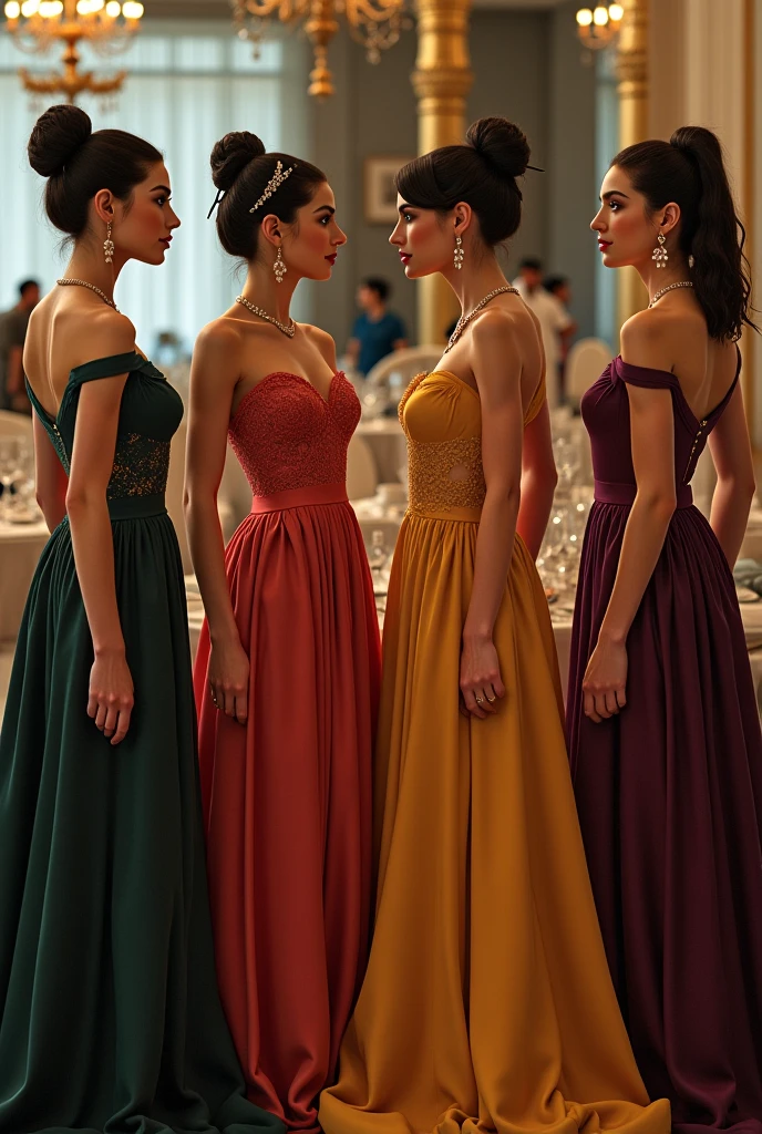 young girl wearing a red and gold prom dress