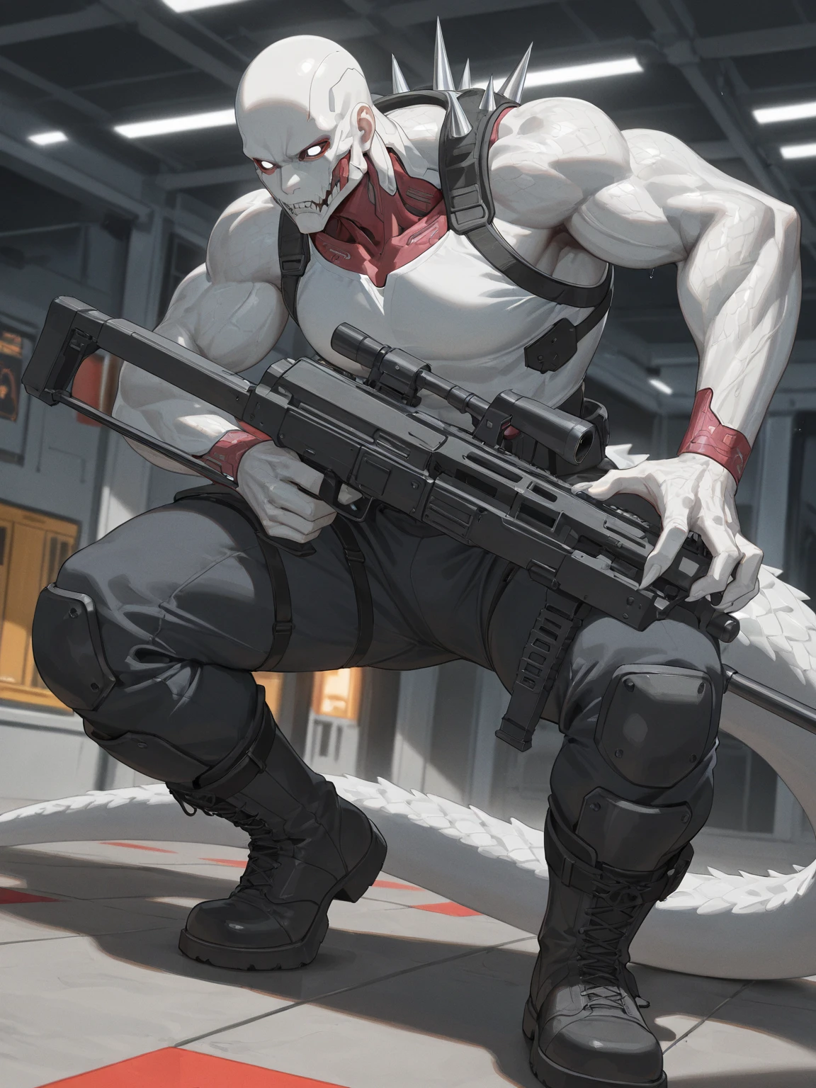 Black robot holding a gun