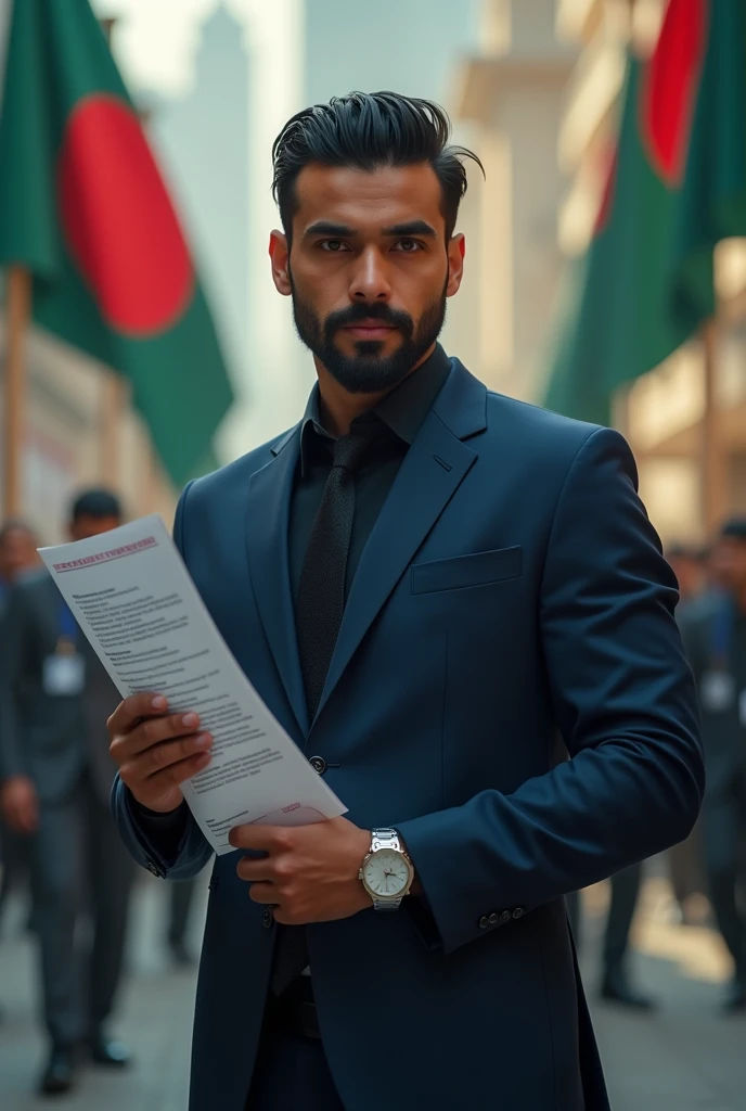 Create an Image of a male aspirant, working for Pakistan Foreign Services and keen to represent it's country in United Nations