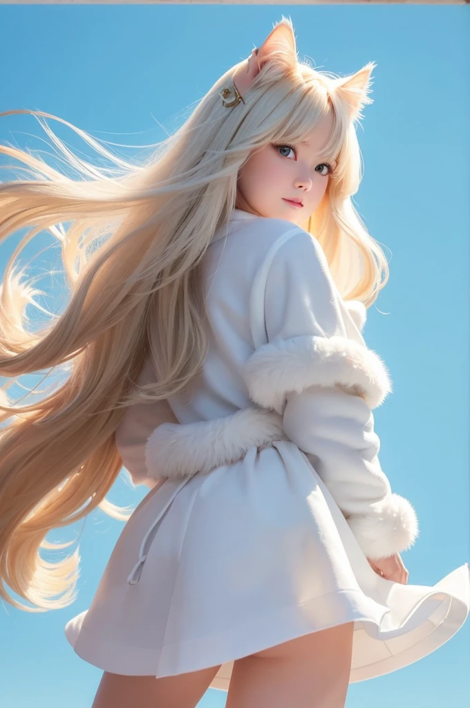 ((very detailed RAW color photo)), (((1 girl))), (((alone))), (((32 years))), ((athletic)), ((very defined toned physique)), ((very defined and beautiful muscular body)), (((very detailed perfect body))), (((small and defined breasts))), (((ultra defined curves))), (((superior quality, 8k, masterpiece: 1.3)), sharp focus: 1.2, (((extremely beautiful girl with perfect figure: 1.4))), ((very thin waist: 1.2)), ultra detailed skin texture, ((perfect and beautiful hands)), ((smooth and soft skin)), (ultra detailed fabric texture), extremely beautiful face ultra detailed, (((extremely beautiful))), ultra detailed, (((girl wearing a white snow jacket and tight snow leggings with very modern hiking boots))), (((the suit is white and modern))), (((extremely long curly blonde hair))), extremely beautiful, (((extra long ponytail with bangs))), ((very detailed and beautiful wolf ears)), (hair on the face), ((hair ribbon)), dynamic pose, ((uniform leaves thighs exposed)), ((ultra detailed and toned legs)), (((ultra detailed waist))), (((very wide hips))), (((very thick and toned thighs))), (sexy), (((extreme hourglass figure))), (((very thick heart lips))), (((red lipstick)), ((ultra detailed lips)), ((ultra detailed blue eyes)), ((angry look)), (((staring at the viewer))), ultra detailed provocative mouth, extremely beautiful seductive lips, ((blushing)), (makeup), (((ultra defined waist))), eye shadow, (full body shot), with a galaxy in the background, stars, sun, nebulae, snow
