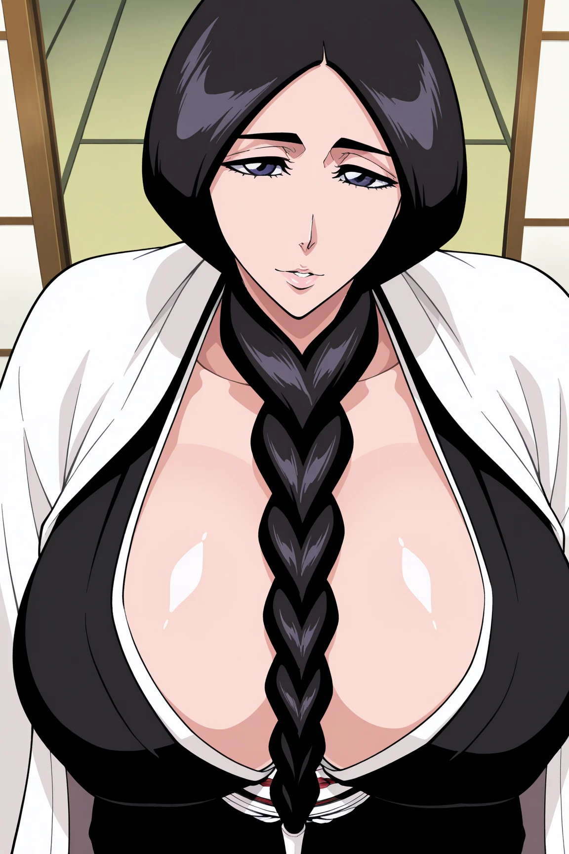 (Night:1.7), Japan, Tokyo, CityView, Before Window,
Standing at attention,
(White_kimono:1.3),cleavage,
black_hair, long_hair, hair_pulled_back,parted_lips,purple_eyes, braid,
1 girl, 24yo,mature female,Beautiful Finger,Beautiful long legs,Beautiful body,Beautiful Nose,Beautiful character design, perfect eyes, perfect face,
looking at viewer, in the center of the image,
NSFW,official art,extremely detailed CG unity 8k wallpaper, perfect lighting,Colorful, Bright_Front_face_Lighting,
(masterpiece:1.0),(best_quality:1.0), ultra high res,4K,ultra-detailed,
photography, 8K, HDR, highres, absurdres:1.2, Kodak portra 400, film grain, blurry background, bokeh:1.2, lens flare, (vibrant_color:1.2)
(Beautiful,large_Breasts:1.4), (beautiful_face:1.5),(narrow_waist),