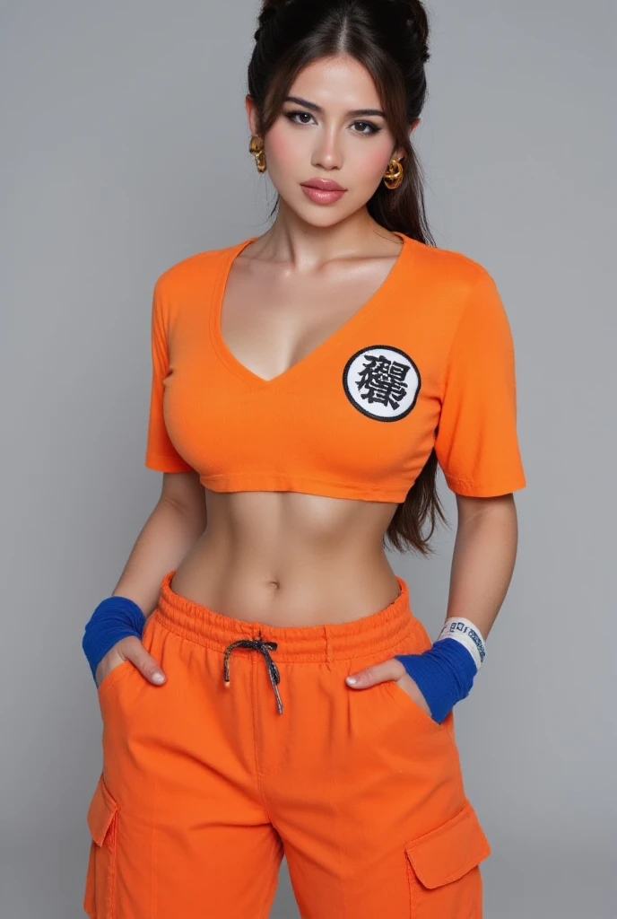 A DRAGONBALL FAN. SHE WEARS GOKU'S CLOTHES. HAS STRAIGHT AND MEDIUM BLONDE HAIR. SHE HAS A LITTLE TEDDY BEAR OF HER FAVORITE CHARACTER GOKU. SHE IS ANGRY.