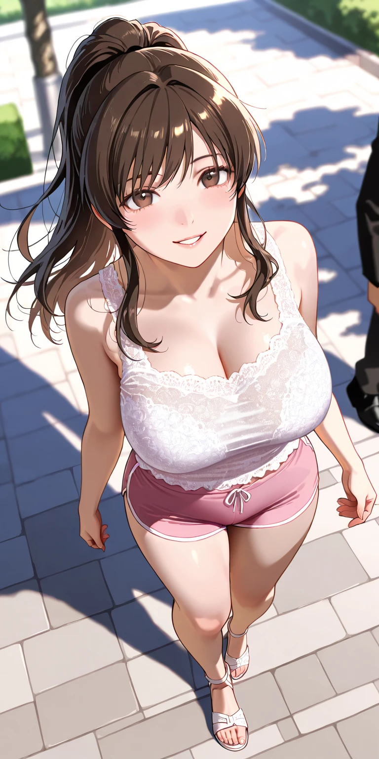 8k、There is a woman sitting on the ground holding a toy., aya takano, aya takano color style, Sana Takeda, realistic Young Gravure Idol, Young and cute gravure idol, aoshima Chiho, Young Sensual Gravure Idol, Asuka, Ayaka, Chiho, Japan young, Young Gravure Idol, Young and slender gravure idol
Height: 157cm，A Japanese woman of unparalleled beauty、Beautiful Face、High heels、Bracelet in right hand、((Aya Ueto:1.3))、((Pulling on panties)),((Skirt flip,No pants))、