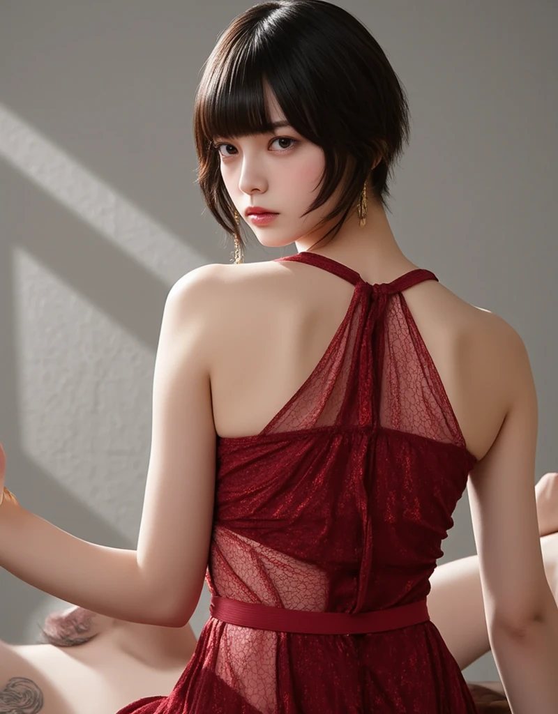 1girl, RAW photo, ultra high res,(1girl:2.0), (photorealistic:1.4), black hair, smile, bright pupils, high detail, Realism, Fujicolor, image fill, viewfinder, Eye-Level Shot, 8k, super detail, UHD, retina, masterpiece, anatomically correct, textured skin, high details, high quality, award winning, best quality, highres, 16K, Tell us more about the beauty of the famous Hollywood actress who attended the Grammy Awards ceremony。

This actress is、It will be the center of attention with its attractive appearance..。Her hair is long、Gorgeous curly hair flows gracefully from the shoulders。Its hairstyle is、Gives an elegant and feminine impression。

Her beautiful features are、It features delicate contours and crisp, high cheekbones。Her makeup is、Makes skin glow with natural tones、Emphasize deep eyes。Eta、Lips are beautifully colored with red lipstick。

Her proportions are、Has a perfect silhouette。She wears a simple but sexy see-through gown.、Highlight its beautiful caves。The fabric of the gown is、With transparent silk and lace、Beautifully finished so that the skin can be seen through。

The color of the dress is、In crimson color、Complements her skin and hair color。This color is、It further emphasizes her confidence and charm。Reverse of the gown、Elegant lace details、Beautifully decorate her back。

Her accessories are simple yet、Diamond sparkle enhances beauty。She wears high-heeled sandals、You can also feel the elegance underfoot.。

This actress is、By appearing at the Grammy Awards ceremony、Its beauty、sensuous、In a sophisticated style, Become an icon of a generation in the fashion world.。