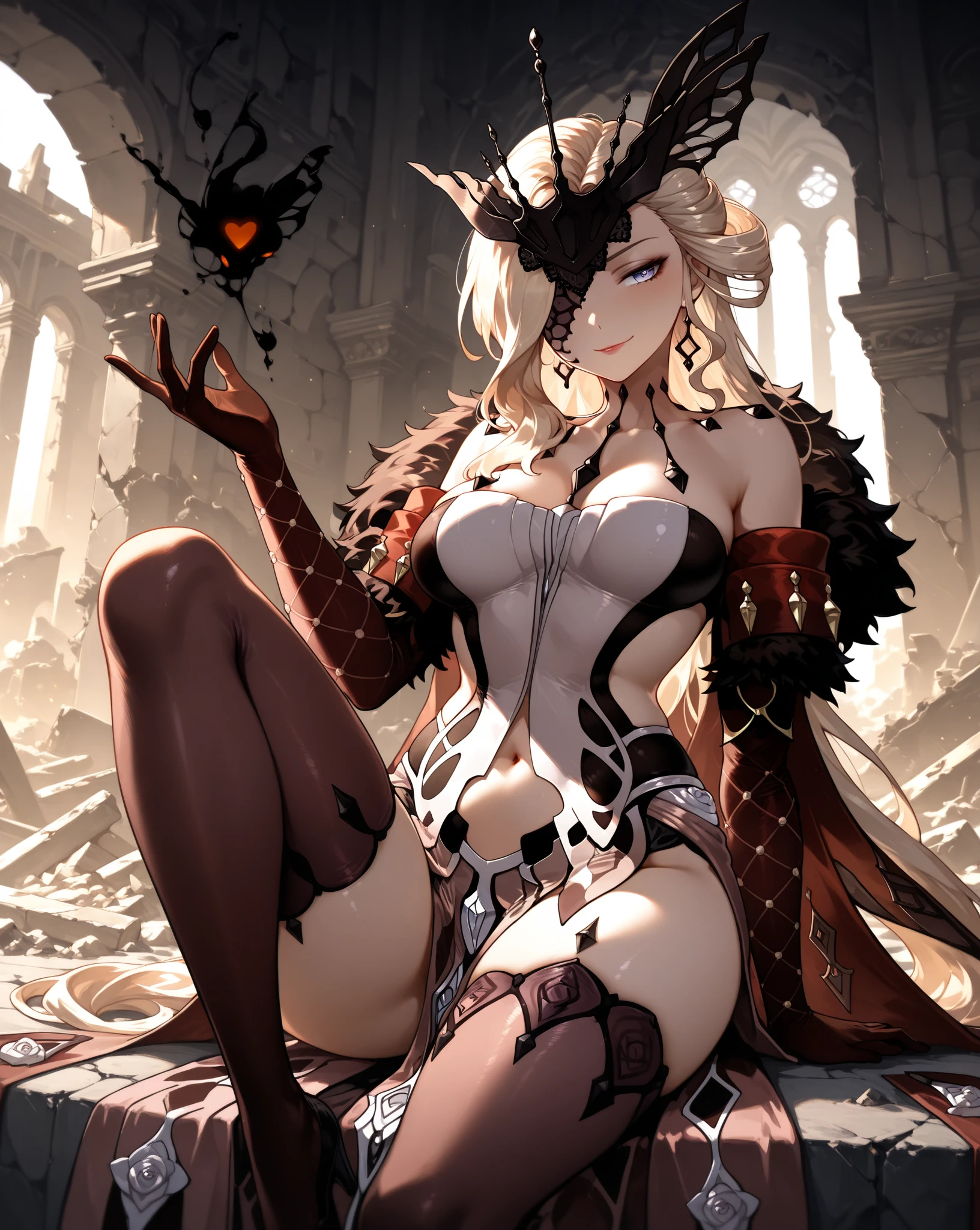 Blonde busty beauty,,cleavage,black knight armor,Dragon Horn,Black swimsuit,Bare waist,thigh,castle,Jifa style,