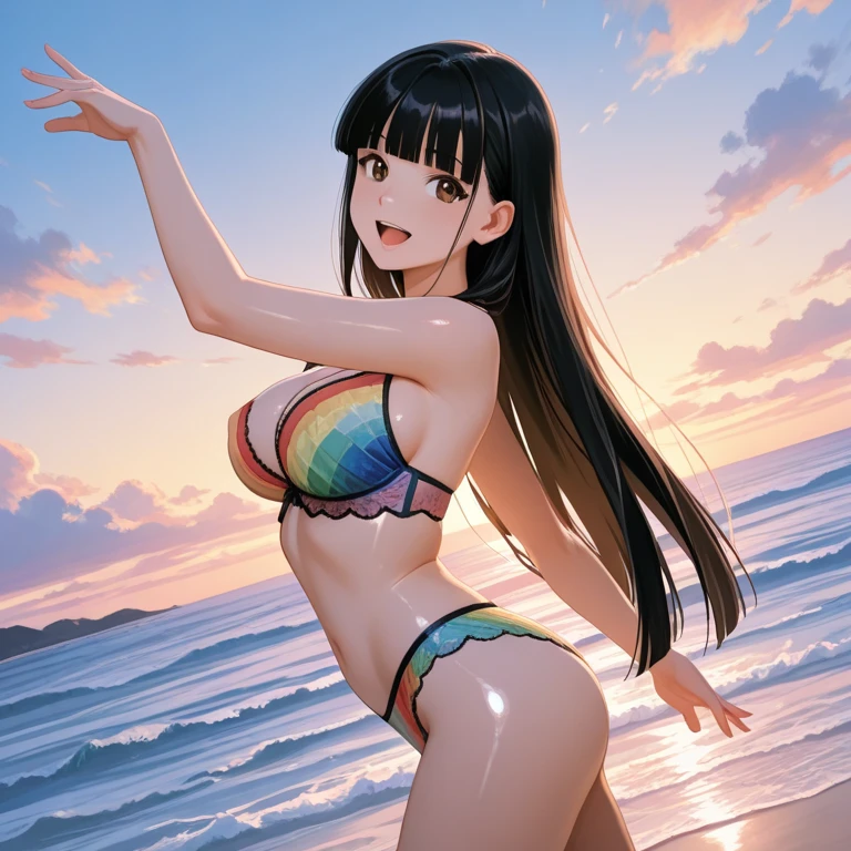 Extremely giant tits, girl, in the beach, in a small bikini