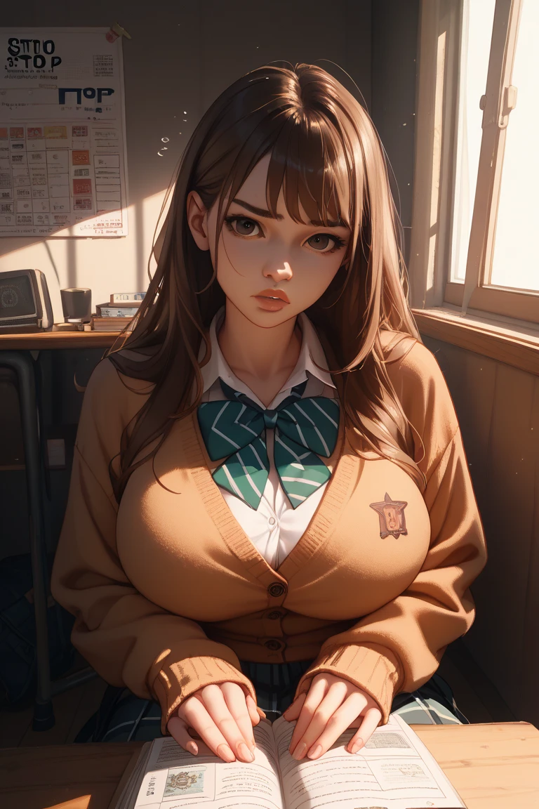 seductive anime girl, [ 4 k digital art ]!!,ultra realistic picture, overdetailed art, 8k high quality detailed art,curvy tanned gyaru,(tareme,thick lips:1.2),dress shirt,cardigan,school uniform,sidetail,long pleated skirt,brown loafers,brown wavy hair,(tanned skin:1.3),dark skin,loose socks,close up,sitting on chair in crowded cafe,blushed,(breast grab:1.2),cleavage,spreading legs,(pubic hair,cum in pussy),(ahegao:1.4)