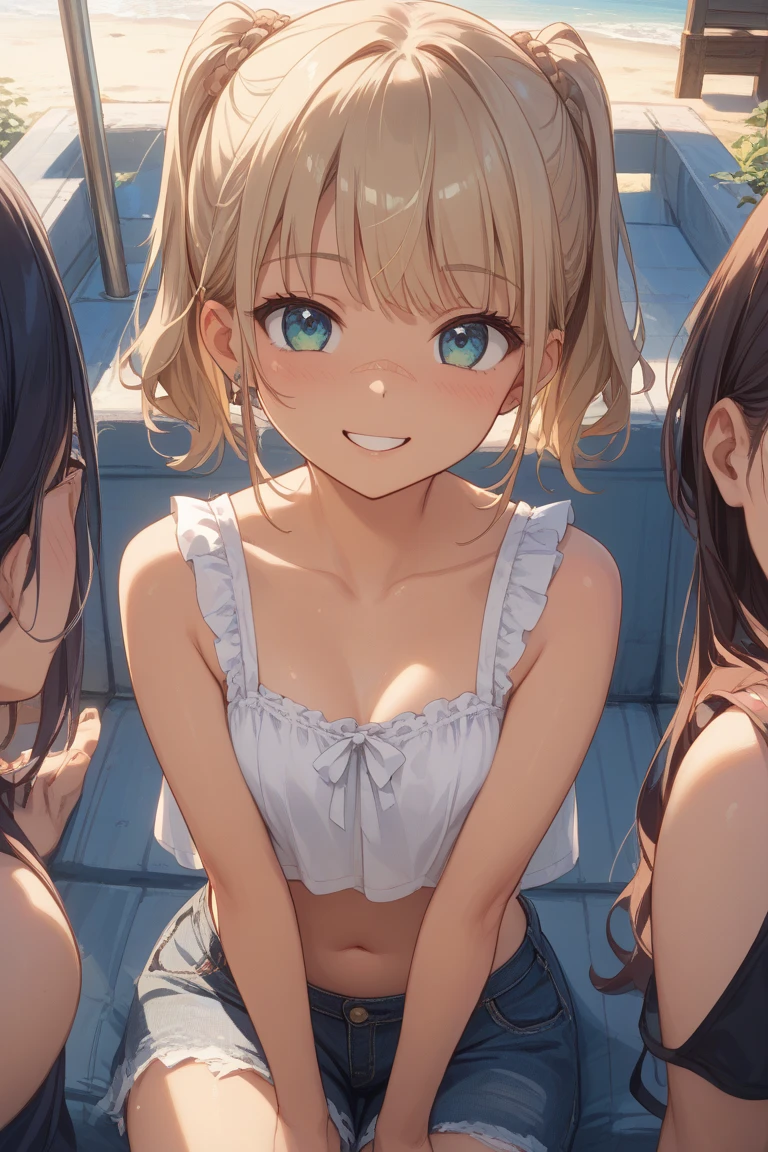 highest quality, Super detailed, (Ultra-high resolution,8K), Ultra-high definition 4K, (Perfect Anatomy, Anatomically correct), (5 cute girls:1.4), (Beautiful Eyes), (Detailed eyes), (High-quality facial beauty), (In the Storm:1.2), (Photorealistic), (Detailed big breasts), Soft Skin, Glowing Skin, Friendly (Tight see-through camisole), Bright lighting, Get excited, Very heavy rain, (5 cute girls:1.4), colorful, Goddess-like beauty, Wave your hands loudly