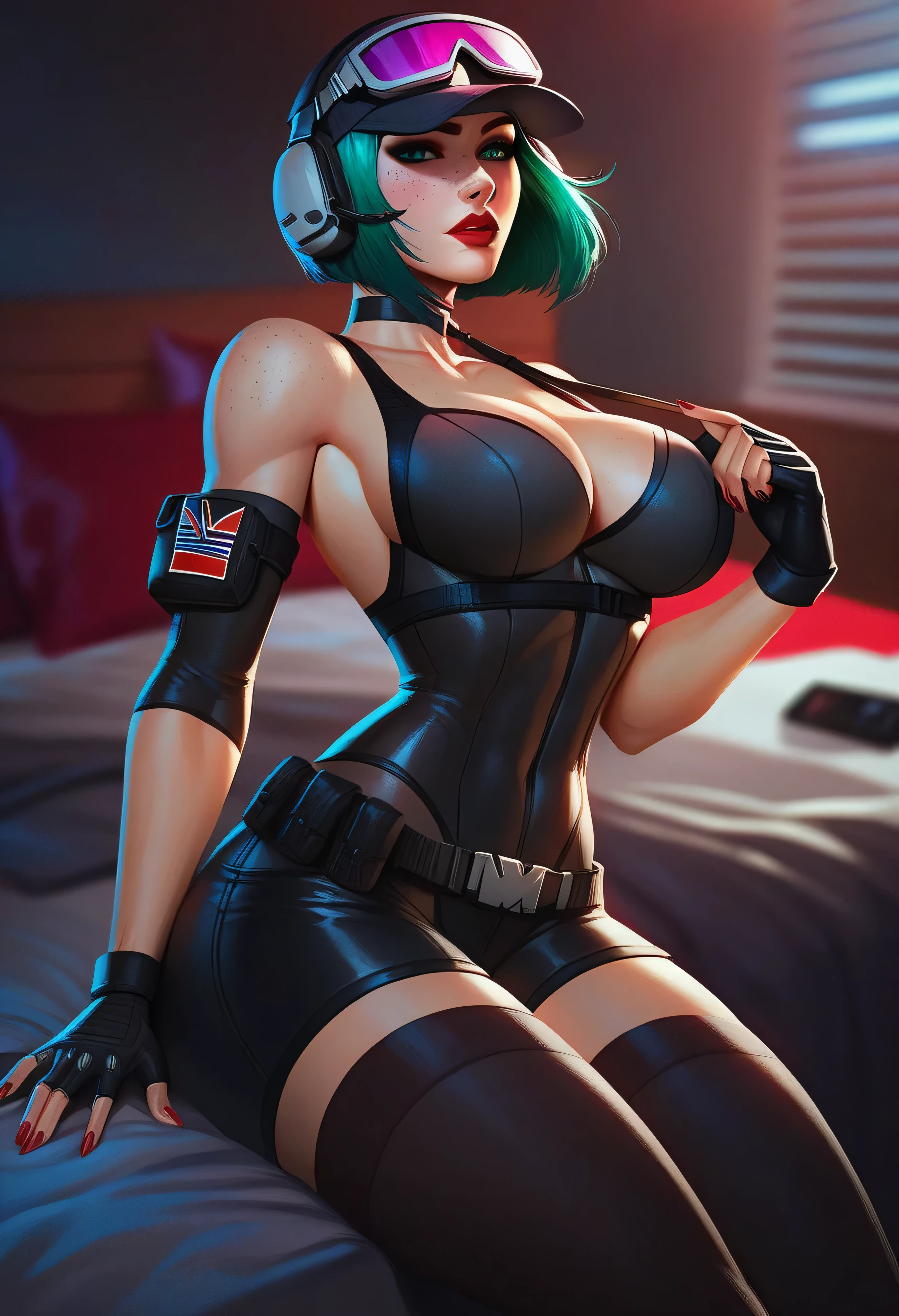 white bimbo, 20 years old bimbo, thigh high platform boots, latex, hoop earrings, bimbo, slutty, perfect fake boobs, tattoos, makeup, choker, elastigirl, the incredibles, short red hair, bob hairstyle