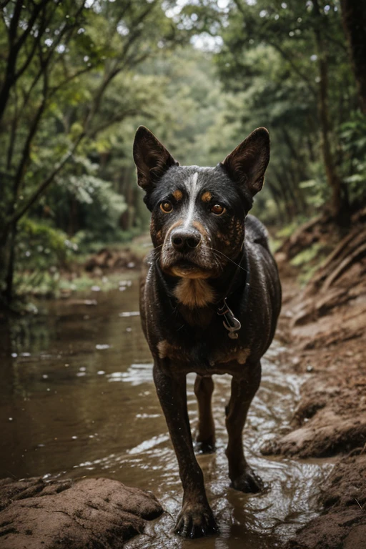 walks on a cliff,Well equipped,has mud on its face,eye detailed,Highest Quality,Light rain