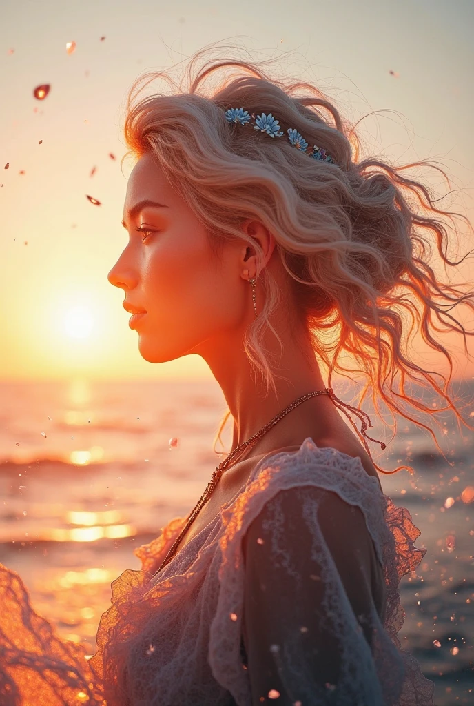 high quality,8k ultra high definition,美丽的Doubleexposure,Combining the silhouette of the goddess with the sunset coast, sunset coast should be used as the bottom background,Details are integrated into the silhouette of the goddess,Clear lines,The background is a monochromatic ,Focus sharp,Doubleexposure,Created by yukisakura,Gorgeous full color