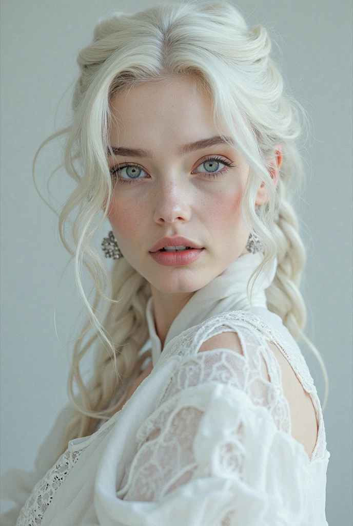 Excellent, masterpiece, white the hair, Blue Eyes, White clothes, upper body, the hair, fair skin , SideBraid, best quality