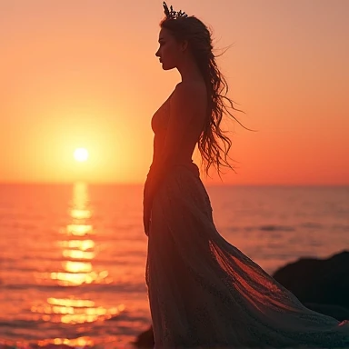 high quality,8k ultra high definition,美丽的Doubleexposure,Combining the silhouette of the goddess with the sunset coast, sunset coast should be used as the bottom background,Details are integrated into the silhouette of the goddess,Clear lines,The background is a monochromatic ,Focus sharp,Doubleexposure,Created by yukisakura,Gorgeous full color