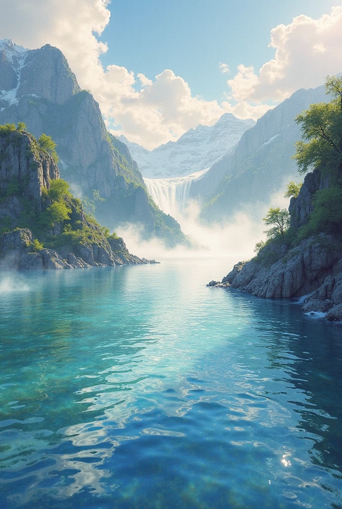 ( the watercolor style , The art of spectroscopy) + Overlooking the majestic river panorama + BACK OF COSTUME (Vista) + (flowing + Subtle reflection) + (blend + splash) + (The light and shadow are clear + SWING DYNAMIC)