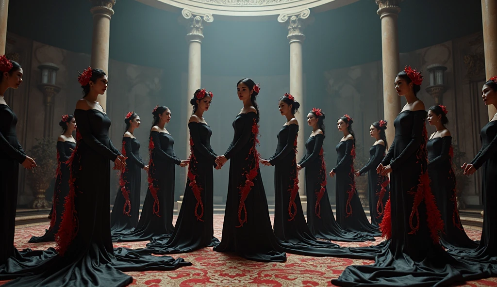 highest quality, masterpiece, highest resolution, artwork, super それにget used to it, many get used to it, get used to it, それにget used to it,((top view angle shows full entire crimson satin silk fabric)),love,romantic, six women, two woman kiss and four women surrounded them,two women and with jewellry hug kissing each of their partners lying down on the floor,two women surrounded by four women in luxurious crimson satin dresses,((crimson satin elegant comfy dresses with a large and long skirt surrounding and covering the floor like a satin blanket)), crimson comfy satin evening dresses rose flowers on dress decoration,((Gorgeous goddess rococo robe satin dress with voluminous full-length hoop skirt)), crimson long sleeve with gloves,long train skirt comfy dresses,A comfy dress with full satin fabric...,luxury shiny satin fabric,((Palace full luxurious extend side crimson shiny satin fabric flooding on the floor)),the floor covered by extend stretched flares train skirt dresses fabric,((extend side of crimson satin fabric)),Frilled velvet crimson fabric,many rose flowers on the floor,satin rose flowers dress decoration,((six women and hug kissed each other while lying wrapped in crimson satin dresses skirt on the floor)),luxurious shiny satin skirt fabric