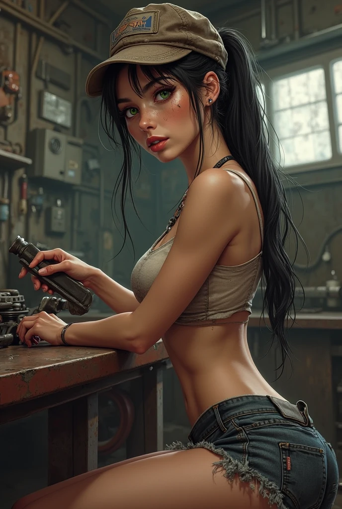 There's a woman who's brushing her teeth in a bar, an airbrush painting inspired by Sarper Baran, instagram, arte seriada, somente, Serious expression, serious business, stern expression, responsive, serious expressions, Mukbang, Querido, Senna de League of Legends, Serious, serious face, Lois van Baarle e Rossdraw, sensacional, cerveja madison