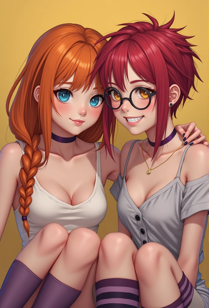 Furry, Two Otter, Bare shoulders, Blue eyes, Blue overalls, blush, small breasts, Clavicle, female and boy, two, Otter female is kissing Otter boy, naked overalls, In love, Thigh gap, Wide hips, ((Female Otter long hair)), ((red hair)), [[Boy Otter short hair]],[[black hair]], farming, female Otter has glasses, very nice light and shadow, ultra detailed fur, very detailed fur tail, very detailed eyes,