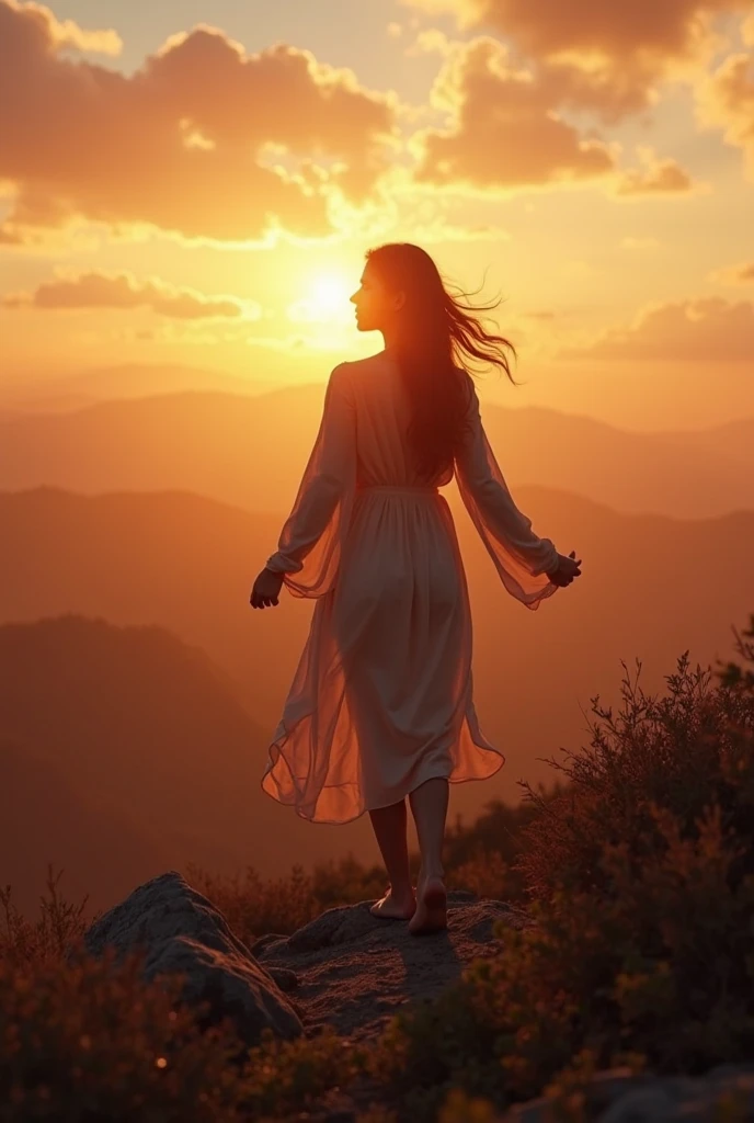 A real imagery of a woman silhouette wearing a cape, breezy