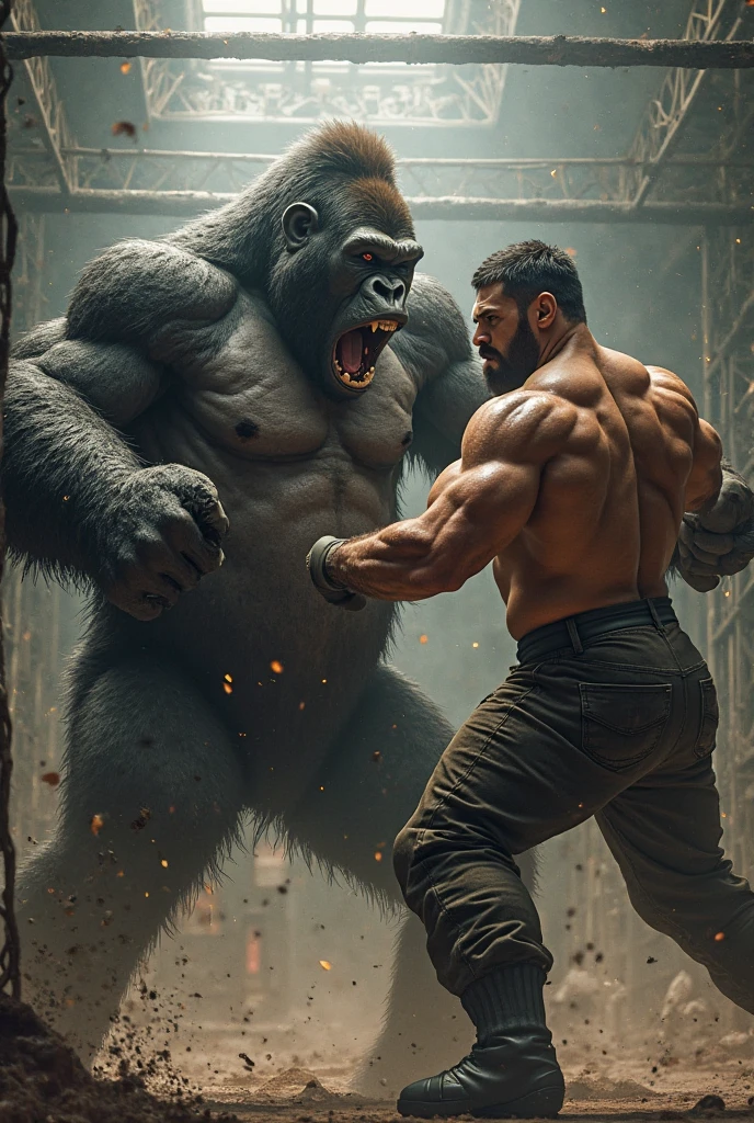 Rocky fighting a gorilla