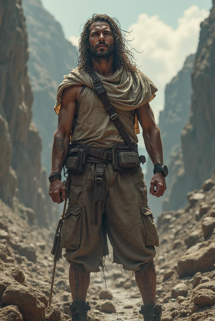 Magic decayed pirate with baggy pants and peg leg with eyepatch on land with lots of jewelry