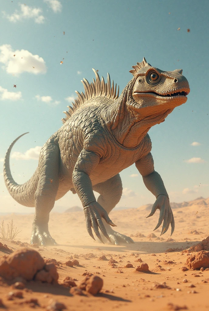 Mixture of a land Dragon with a Giant Pangolin in the format and style of a tabletop RPG game in an arid location.