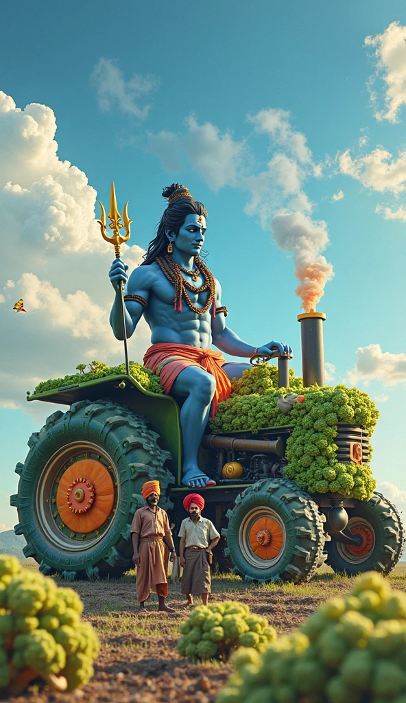 a lord shiva driving a tractor with a children, by T Vaikuntham, full color illustration, by Max Dauthendey, full color digital illustration, archan nair, by Jitish Kallat, epic full color
