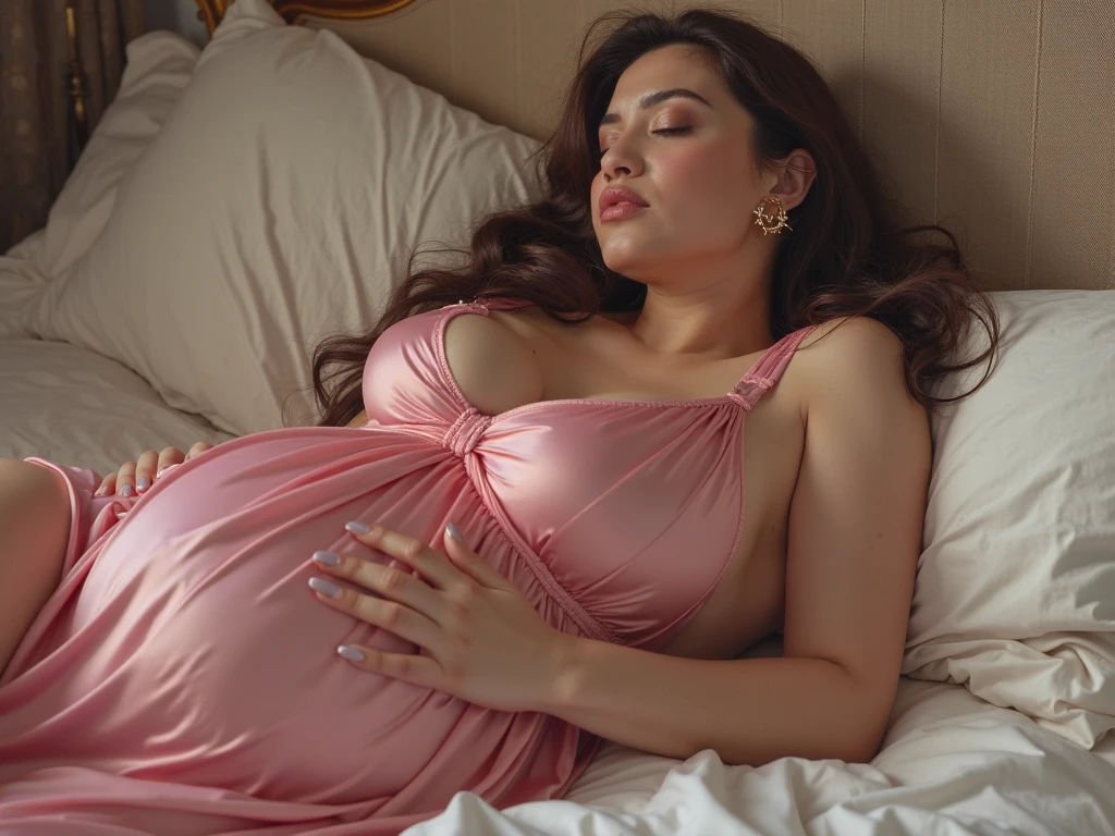 pregnant woman laying on bed with white sheets and sheets covering her body, pregnant belly, maternity feeling, laying on a bed, pregnant, laying in bed, bouncy belly, voluptuous and arousing, reclining on bed, pregnancy, sleeping, she is laying on her back, lying at the bed, lying in bed, laying back on the bed