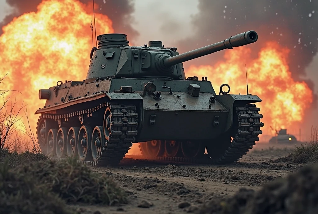 Panzer 3 tank on fire animation