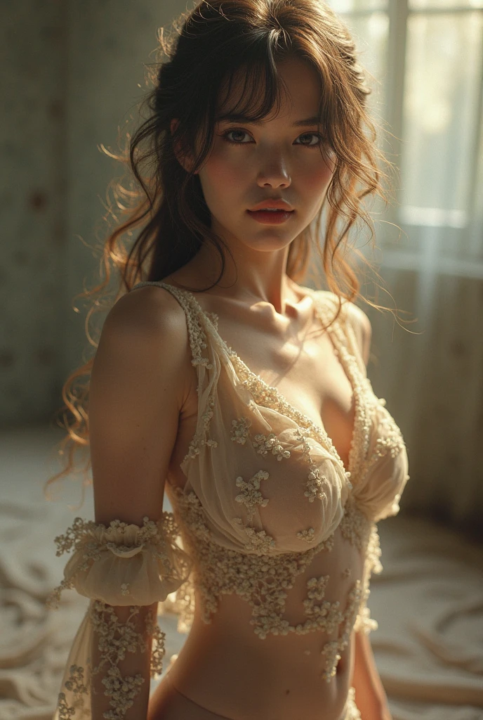 (((Wearing a super thin white gauze pajamas.)))Stunning beauty ALICE likes to sleep naked.To maintain young and beautiful skin.When she fell asleep today.Wearing white gauze pajamas as thin as a cicada's wing.