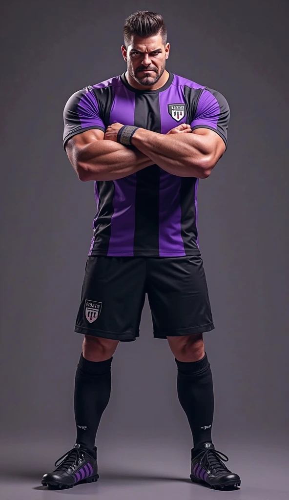 Make me a soccer uniform with a spectacular design with purple and black colors