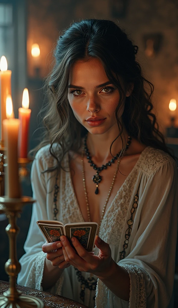 Woman merchant suspected, inside a medieval tent fortune teller