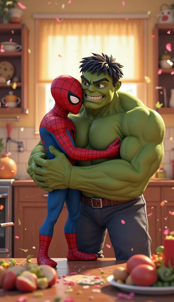 Hulk is handing Spider-Man a "Mauve Cup on stage.