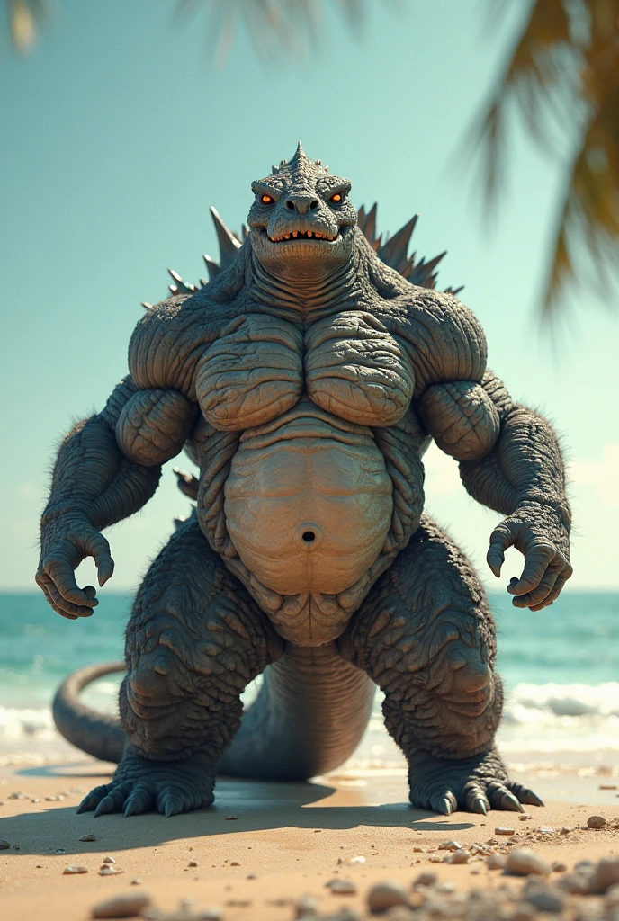detailed background, godzilla, male anthro godzilla, GodzillaXP (black body, black skin), paws, nipples (((muscular, big pecs, big arms, big spikes, buff, black shorts)), (((beach))), furry, 8k hd, fine details, Wrinkly body, cinematic lighting, detailed background, kenket, breasts, perfect breasts, Perfect, chubby, perfect body, full body, dark toned genitalia, anatomically correct genitalia, red eyes, glowing eyes, empty eyes, close up view, happy, lying down, lying on towel, umberlla, beer, (((smile))), sweating, front view, looking at viewer,