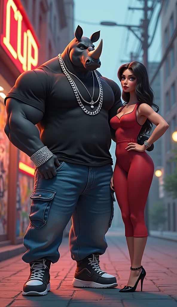 Pornstar Fusion, full body bodybuilder, dj, rapper, multimillionaire, Famous, masculine, disease, eyes, tough man, 1,85cm and 120kg of pure muscle 8% body fat , Silver chain with gold diamonds., Rolex luxury watch, 8 pack abs, You can see a big bulge in his pants, revealing his big XXL penis that he hides full length, 25 cm, in tight jeans and Everlast shoes in front of two women with amazing bodies. , two beauties, who look at the handsome man with desire, His hands love muscles. The two women are passionate in leather and boots. Background on an old street in Tokyo full of vibrant neon lights illuminating the numbers and signs of the shops. The Chi