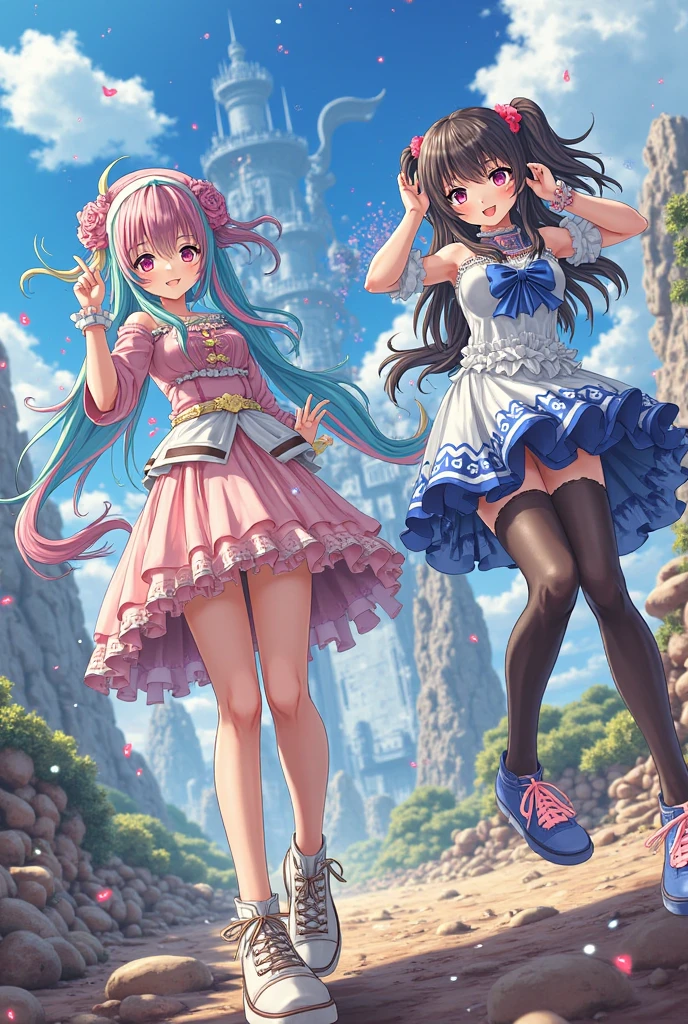 Underwear for two girls, Ages 5 to 10、Realistic panties made from patterned cotton fabric、Translucent slip、Skirt lining、Skirt flip、In the shadow of a dark tree、Put your hands on your crotch、tights、Peeking from below