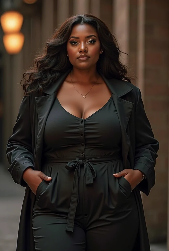 Black woman with Huge tits and longe hair in rain