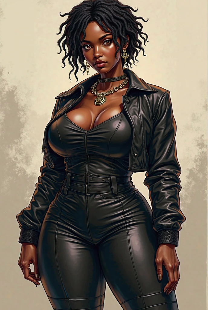 young Halle Berry, sultry, leather, ((chains)), atompunk
