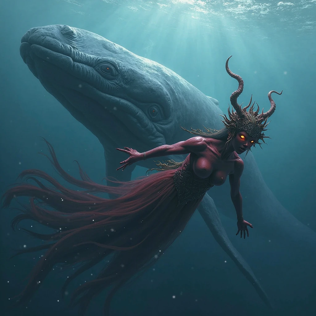 (extremely detaild, Masterpiece artwork, the best quality, under the ocean), estilo dark, volumetric lighting. medieval armor, rosto com rugas, long tongue, tentacle, misshaped, Underwater image seen from the outside, Menacing octopus beak. paint flecks. Rococo composition. Luz de Caravaggio