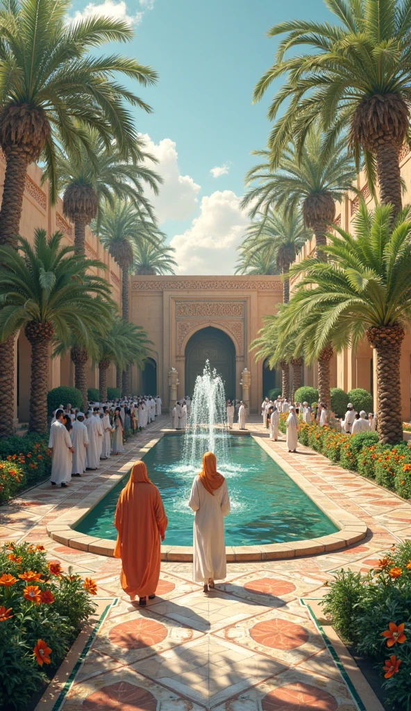Persians in ancient times with orange fruits