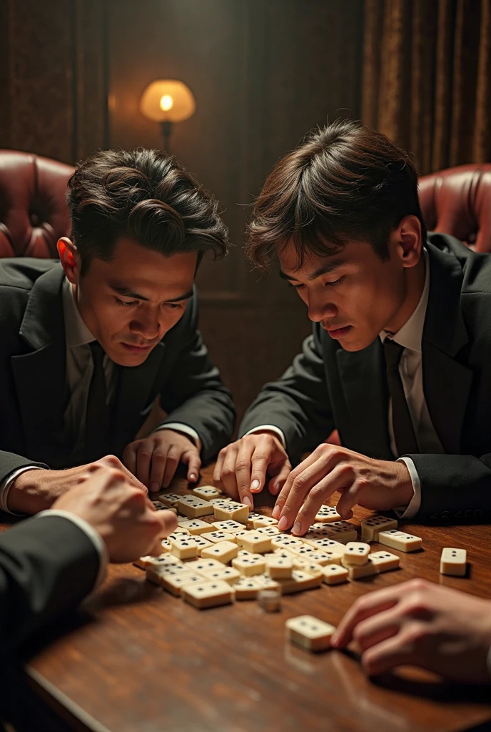 Masterpiece, Best quality,Inside the living room,Four men gathered around the table,Play poker,