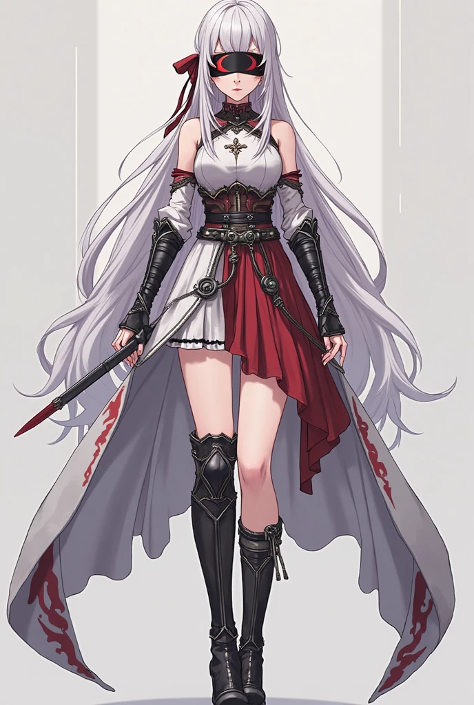  ((best quality)), ((masterpiece)), (detailed), 1girl, off-shoulder, Character design, female, dynamic poses, long white grey hair, grey white eyes, very skinny, detailed, best quality, no accesoires around the neck, no shoes, prominent collarbones, skinny arms, flat stomach, visible hip bones, full body, blank white background, plain background, white background, red and white clothing, Bloodborne inspired, occult aesthetic, occult, detailed and intricate steampunk and detailed gothic, NSFW, Very dramatic and cinematic lighting, cosmic horror, grim-dark, side-lighting, perfect face, NSFW, Fluttering lace flared long knee length dress with frilly petticoats, knee length dress, pleated petticoats, petticoats gothic, complex lace boots, side-lighting, gothic lolita aesthetic, wielding a mighty sword with mechanical components, mandalas, small breasts, a fairy, various different types of insect wings, NSFW, full body, whole body, body, plain background, white background, blank background, no background, white background NSFW, chains, full body, whole body, head-to-toe NSFW, oil painting 