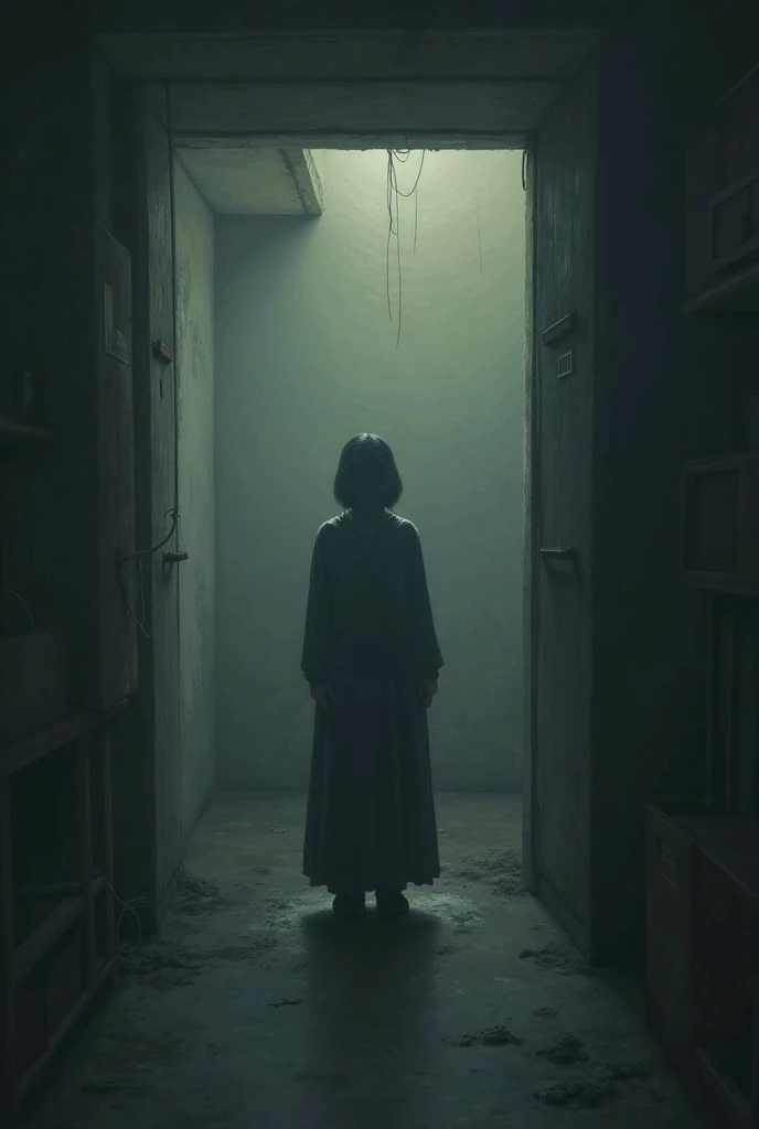 female, disappointed, in the room, at midnight, expressionless, dark atmosphere, trash , japanese