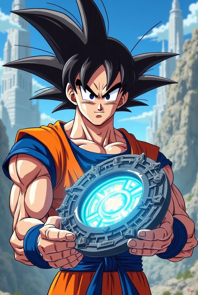 goku dragon ball character with blue pegasus armor from knight of the zodiacs