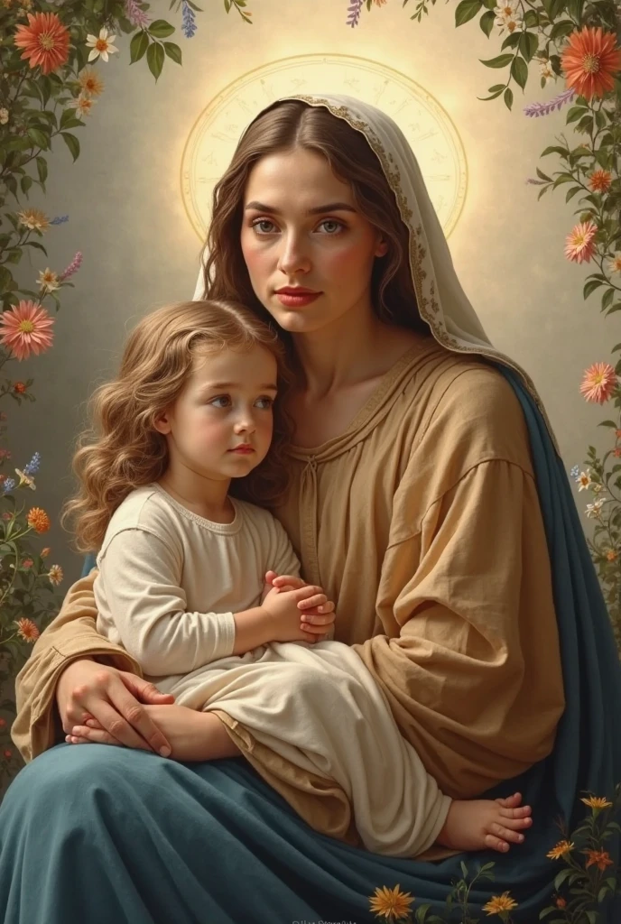 Virgin Mary with 6-year-old baby Jesus. MUJER CAUCASICA. 19 years old, DULCE E INOCENTE MIRADA ANGELICAL, ultra detailed fine art photography, Aura de medianoche, cielo nocturno, Cara hermosa detallada, Dreamy, resplandeciente, retroiluminado, glamur, Mica, sombras, oil on canvas, Pinceladas, Suave, ultra-high def, 8k, Motor Unreal 5, Ultra Sharp Focus, Arte de Alberto Seveso, Artgerm, loish, Sf, Obra maestra de arte intrincada, ominoso, matte paint movie poster, golden ratio, tendencias en CGSociety, intrincado, epopeya, tendencias en Artstation, por artgerm, Altamente detallado, vibrant production cinematic character render ultra high quality model. obra maestra, calidad superior, mejor calidad, arte oficial, beautiful and aesthetic: 1.2), , extremo detallado, colorido, highest detailed, arte oficial, unidad de papel tapiz 8k, ultra detallado, beautiful and aesthetic, hermoso, obra maestra, mejor calidad,