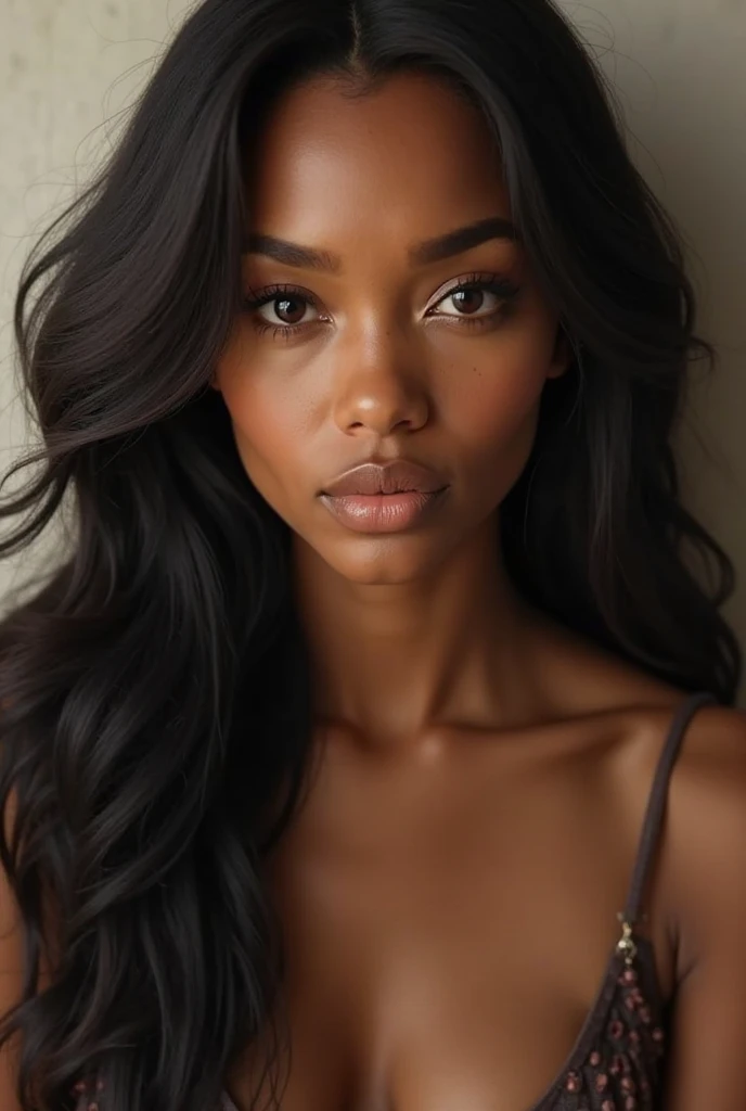 beauty black girl, african etnic, black skin, full large breasts