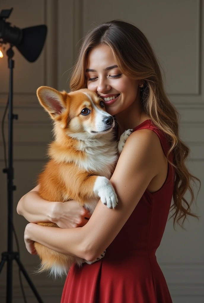 One dog and hot dress girl