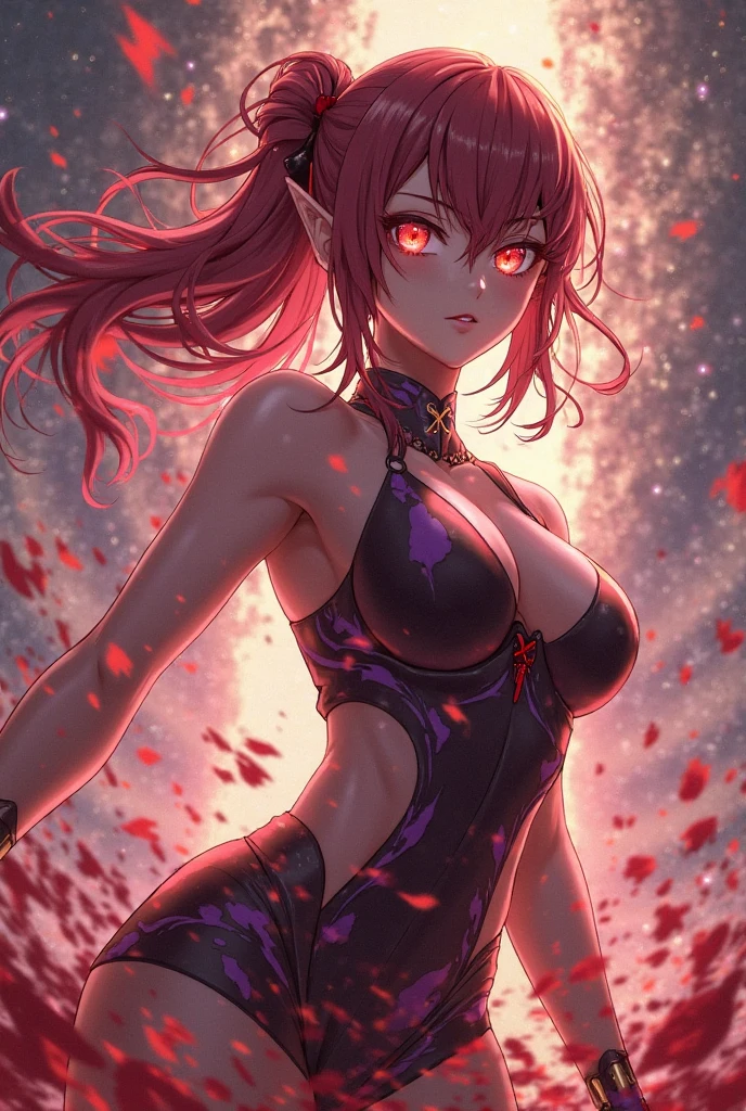 (best quality,4k,8k,highres,masterpiece:1.2),ultra-detailed,(realistic,photorealistic,photo-realistic:1.37),impressive art technique,fiery colors,vibrant,electric atmosphere,burning hot energy,((intense emotion)),dramatic pose,((graceful movements)),((shimmering light)),intensely glowing eyes,((flowing magma hair)),sultry look,intense gaze,mystical aura,((powerful presence)),((volcanic backdrop)),((smoke and ashes)),dancing flames,((lava flowing)),((falling embers)),((crashing waves of magma)),((fierce heat)),((luminous glow)),((ethereal beauty)),((casting fiery shadows))