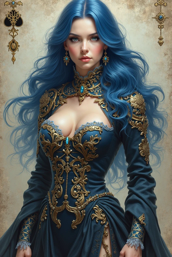 Majestic queen woman pink color sitting big breast blue hair with crown tender smiling