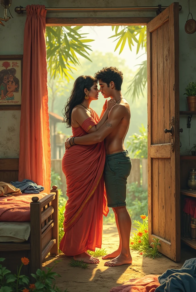 hot milf in a deep waist saree seducing